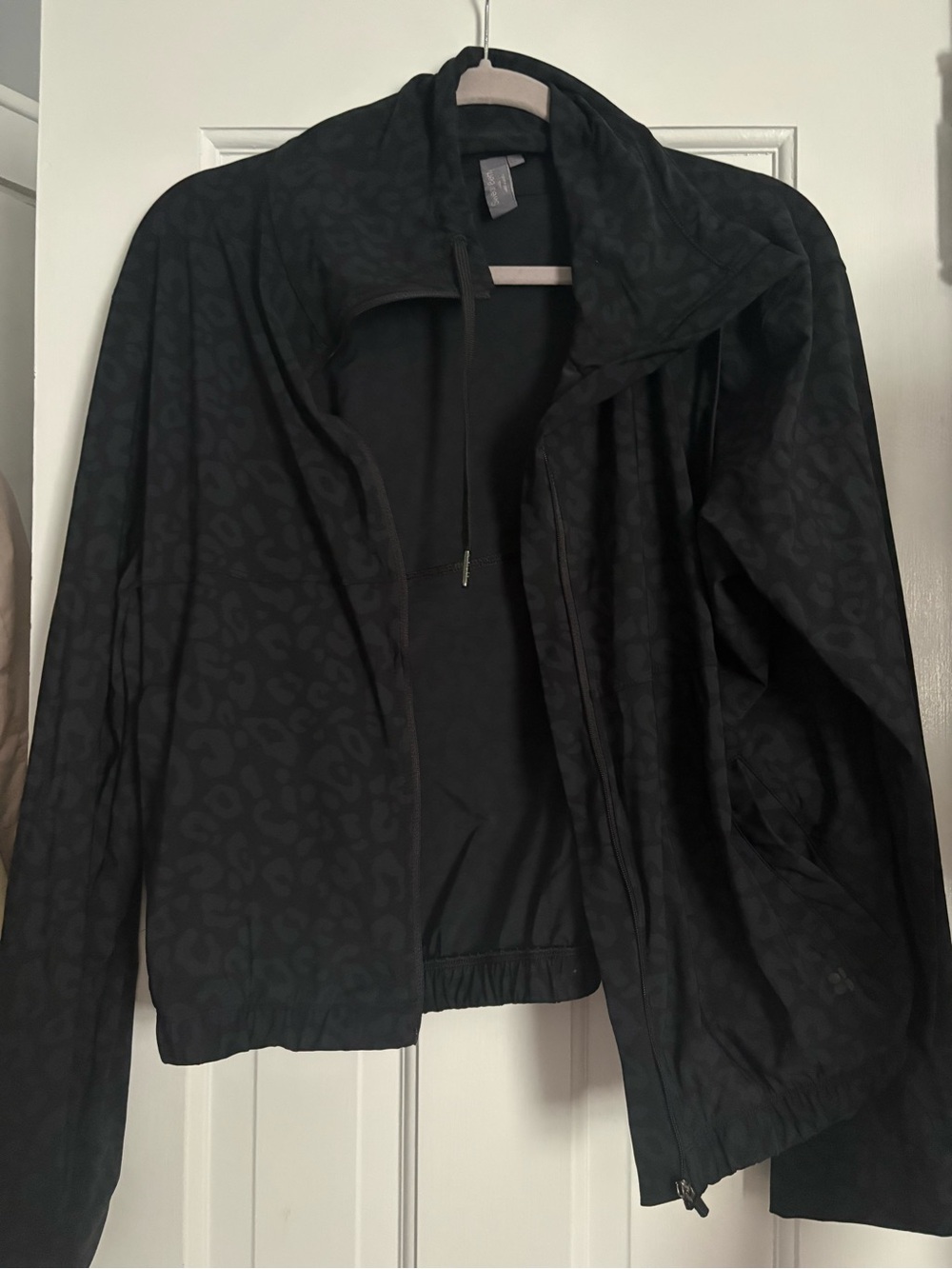 Sweaty Betty Black Leopard-Print Bomber Jacket